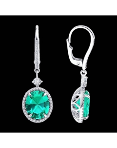 Серьги из белого золота с бриллиантами выращенными с выращенным изумрудом г/т "Колумбия" Sokolov