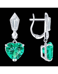 Серьги из белого золота с бриллиантами выращенными с выращенным изумрудом г/т "Колумбия" Sokolov