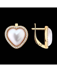 Серьги из золочёного серебра с синтетическим жемчугом и фианитами Sokolov