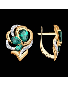 Серьги из золота с изумрудом гидротермальным и фианитами Sokolov