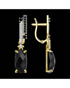 Серьги из желтого золота с чёрными и бесцветными и чёрными фианитами Sokolov