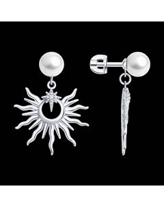 Серьги из серебра с синтетическим жемчугом и фианитами Sokolov