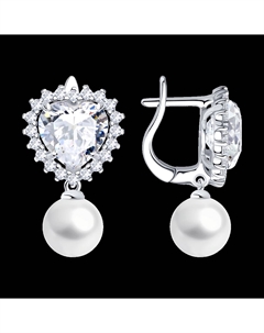 Серьги из серебра с синтетическим жемчугом и фианитами Sokolov