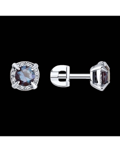 Серьги из белого золота с бриллиантами и гидротермальными александритами Sokolov