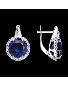 Серьги из серебра с корундами сапфировыми (синт.) и фианитами Sokolov