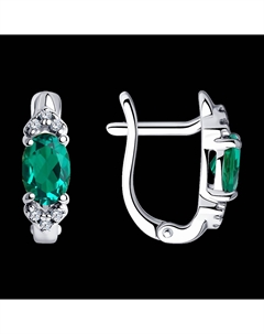 Серьги из серебра с гидротермальными изумрудами и фианитами Sokolov