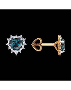 Серьги из золота с бриллиантами и гидротермальными александритами Sokolov