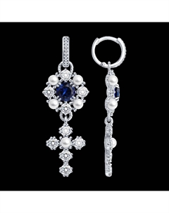 Серьги из серебра с синтетическим жемчугом, корундами и фианитами Sokolov