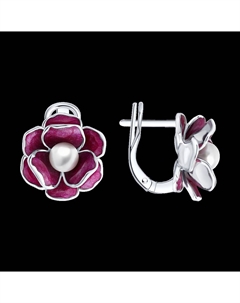 Серьги из серебра с синтетическим жемчугом и эмалью Sokolov