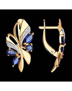 Серьги из золота с синими корунд (синт.) и фианитами Sokolov