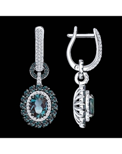 Серьги из белого золота с бриллиантами и гидротермальными александритами Sokolov