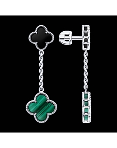 Серьги из серебра с малахитом и ониксом Sokolov