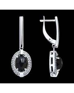 Серьги из серебра с чёрными агатами и фианитами Sokolov