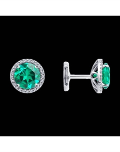 Серьги из белого золота с бриллиантами выращенными с выращенным изумрудом г/т "Колумбия" Sokolov