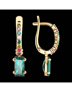 Серьги из золота с корундами, синтетическими ситалами и фианитами Sokolov