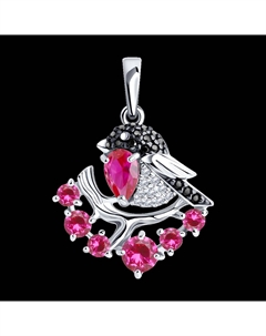Подвеска из серебра с красными корунд (синт.) и бесцветными, красным и чёрными фианитами Sokolov