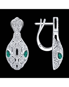 Серьги из белого золота с бриллиантами и изумрудами Sokolov