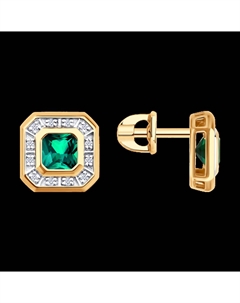 Серьги из золота с бриллиантами и гидротермальными изумрудами Sokolov