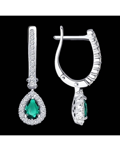 Серьги из белого золота с бриллиантами и изумрудами Sokolov
