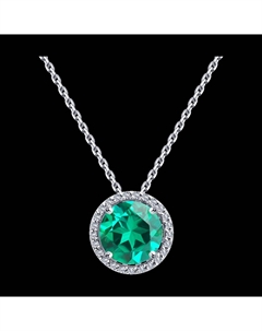 Колье из белого золота с бриллиантами выращенными с выращенным изумрудом г/т "Колумбия" Sokolov