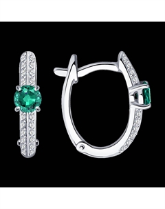 Серьги из белого золота с бриллиантами и изумрудами Sokolov