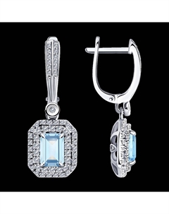 Серьги из белого золота с бриллиантами и аквамарином Sokolov
