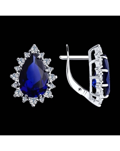 Серьги из серебра с корундами сапфировыми (синт.) и фианитами Sokolov