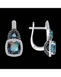 Серьги из белого золота с бриллиантами и гидротермальными александритами Sokolov