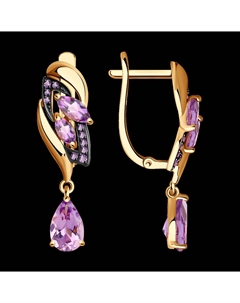 Серьги длинные из золота с аметистами и сиреневыми фианитами Sokolov
