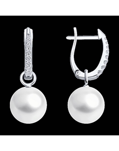 Серьги из белого золота с жемчугом и бриллиантами выращенными Sokolov