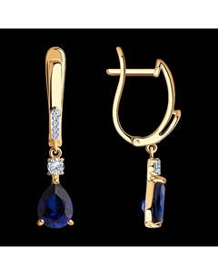 Серьги из золота с синими корунд (синт.) и фианитами Sokolov