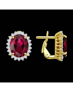 Серьги из желтого золота с бриллиантами и рубинами Sokolov