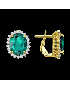 Серьги из желтого золота с бриллиантами и изумрудами Sokolov