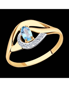 Кольцо из золота с голубым топазом и фианитами Sokolov