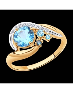 Кольцо из золота с голубыми и синим топазами и фианитами Sokolov