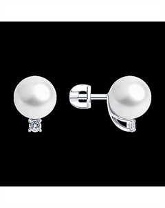 Серьги из белого золота с жемчугом и бриллиантами выращенными Sokolov