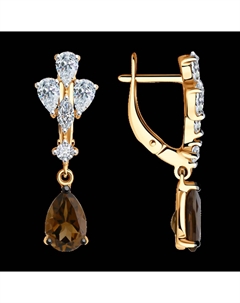 Серьги из золочёного серебра с раухтопазами и фианитами Sokolov