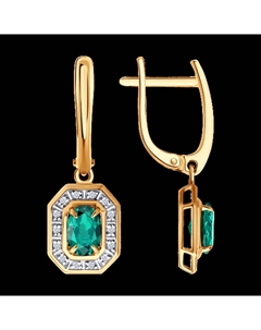 Серьги из золота с бриллиантами выращенными и гидротермальными изумрудами Sokolov