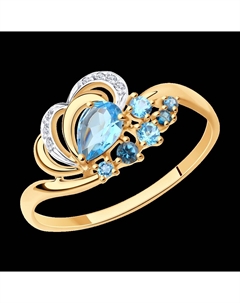 Кольцо из золота с голубыми и синими топазами и фианитами Sokolov