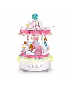 Конструктор "Карусель" 591 деталь на батарейках (свет,звук) в коробке;13 мелодий,вращение основания,USB порт Sluban