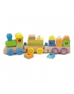 Конструктор"Поезд"15 дет.+3 платформы с колесами в коробке VG50572 Viga