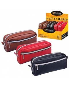Пенал-косметичка под фактурную кожу, ассорти, коричневый, красный, черный, Идеал, 19х9х4 см, дисплей, 224035, (12 шт.) Brauberg