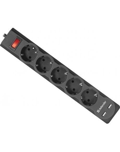 Сетевой фильтр DFS 755 5,0 м, 5 розеток, 2xUSB, 2.1A (99755) Defender