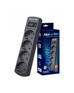 Сетевой фильтр m-MAX 3м (4 розетки) черный Pilot