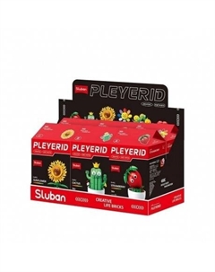 Конструктор "Комнатные растения", 6 видов, 57-101 деталей клубника,кактус,2 подсолнуха,кумкват,фрукт Sluban