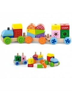 Конструктор"Поезд"(14 дет.+3 платформы на колесах)в коробке VG50534 Viga