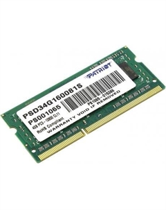 Память SO-DIMM DDR3 Patriot 4Gb 1600MHz (PSD34G160081S) Patriòt
