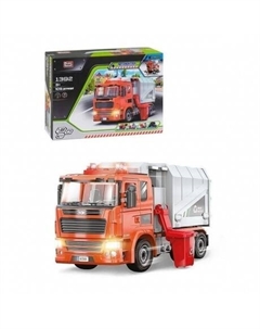 Конструктор "Мусоровоз" 109 деталей в коробке с отверткой свет маячков,звук авто,открываются двери,кузов,кабина No name