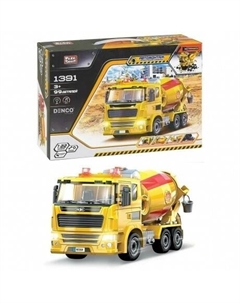 Конструктор "Бетоновоз" 99 деталей в коробке с отверткой свет фар,звук авто,вращение миксера,открывание дверей,кабины No name