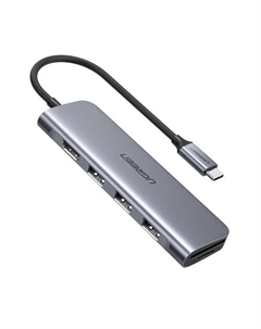 Концентратор 70411 USB-C to 2 Ports USB3.0-A Hub + HDMI + TF/SD with PD Power Supply, серый космос Ugreen